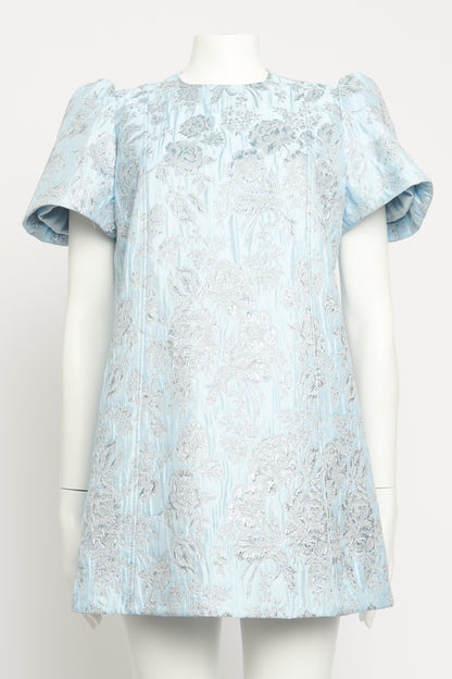 Blue 'I'll Get You, My Pretty' Metallic Floral-brocade Preowned Mini Dress