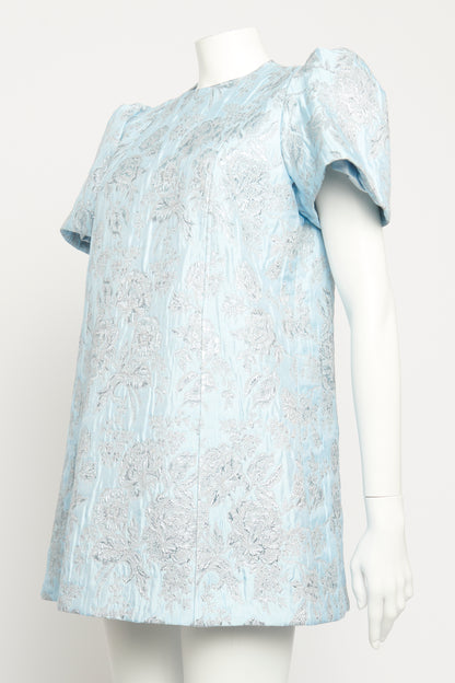 Blue 'I'll Get You, My Pretty' Metallic Floral-brocade Preowned Mini Dress