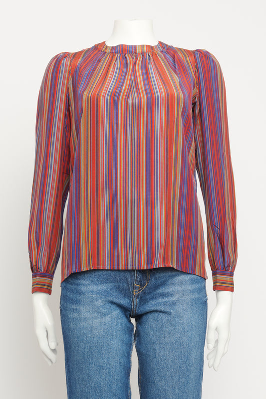 1980's Muticoloured Silk Preowned Round Neck Blouse