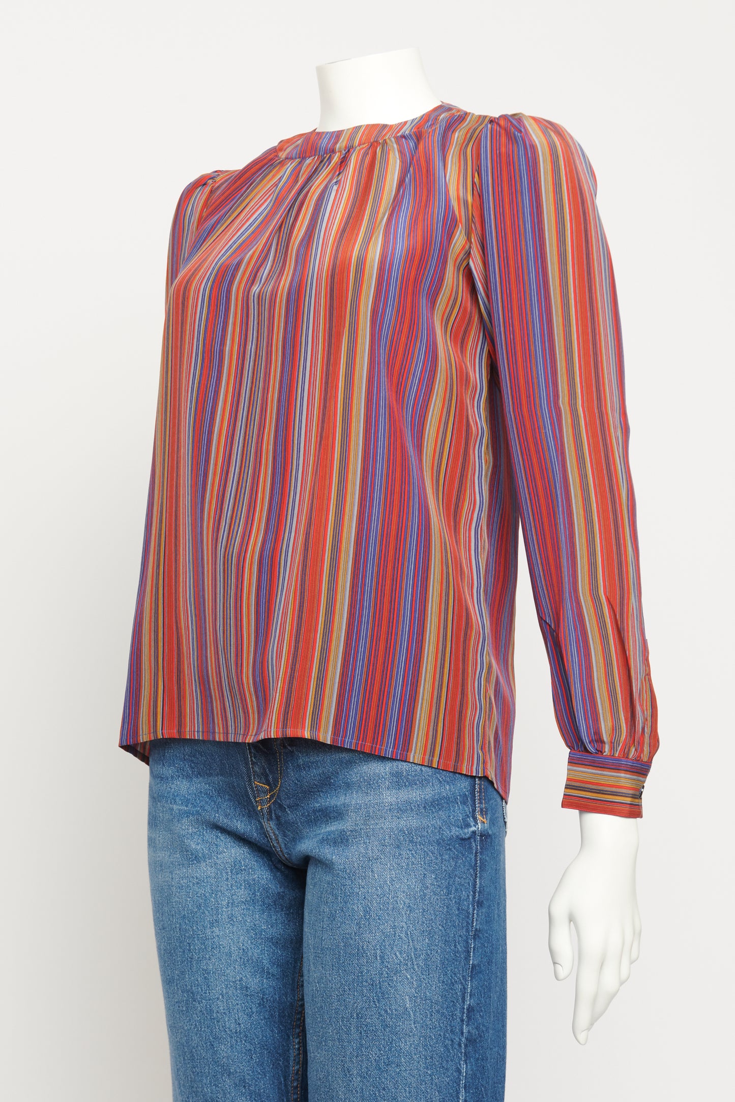 1980's Muticoloured Silk Preowned Round Neck Blouse