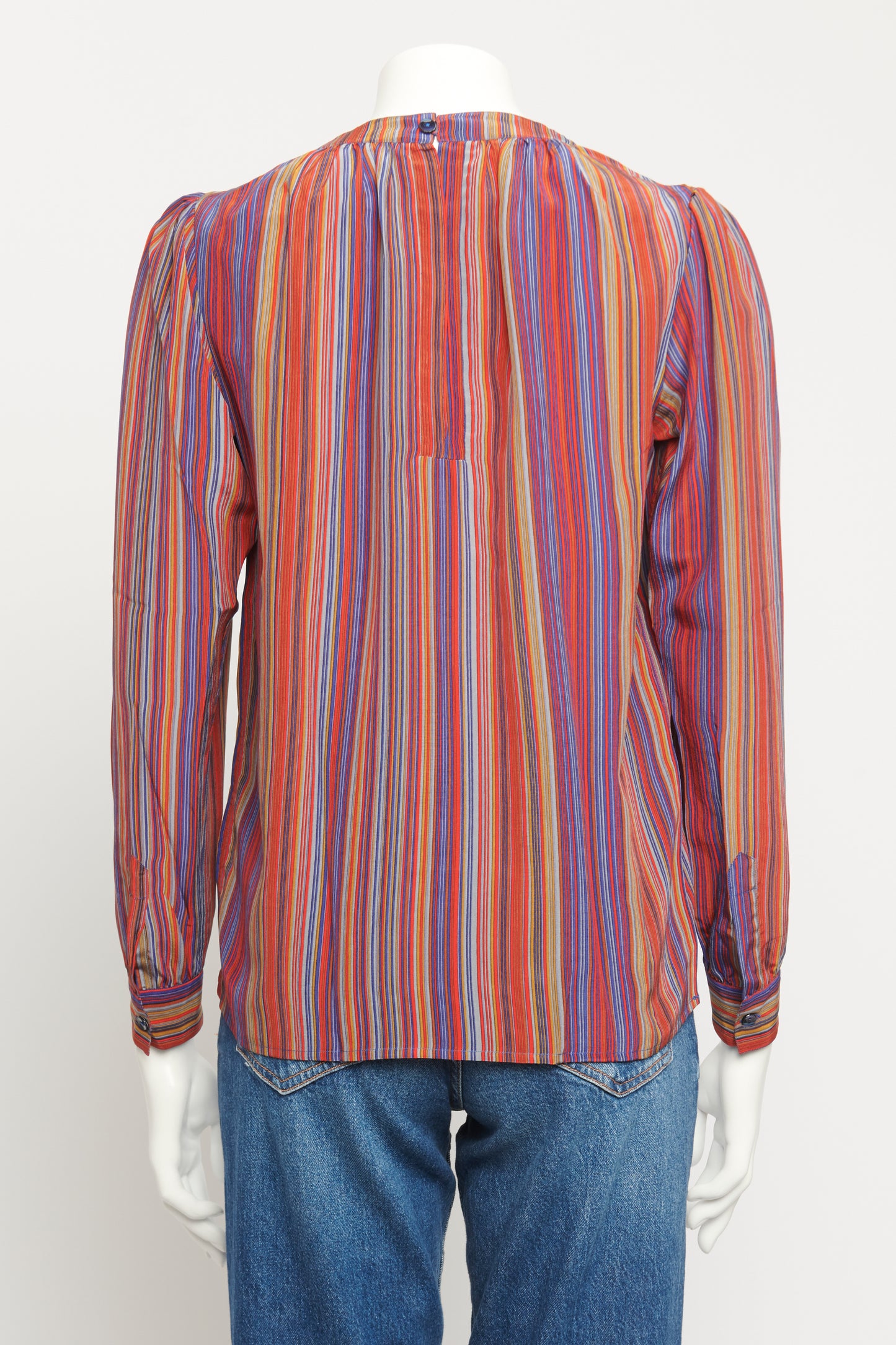 1980's Muticoloured Silk Preowned Round Neck Blouse