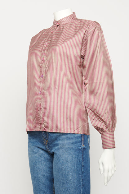 1980'S Grey Silk Preowned Grandad Collar Blouse