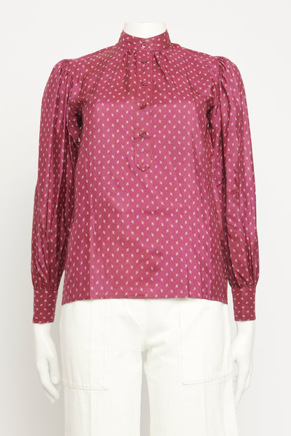 1980's Burgundy Silk Preowned Puff Sleeve Blouse