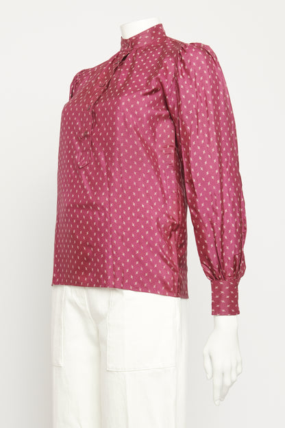 1980's Burgundy Silk Preowned Puff Sleeve Blouse