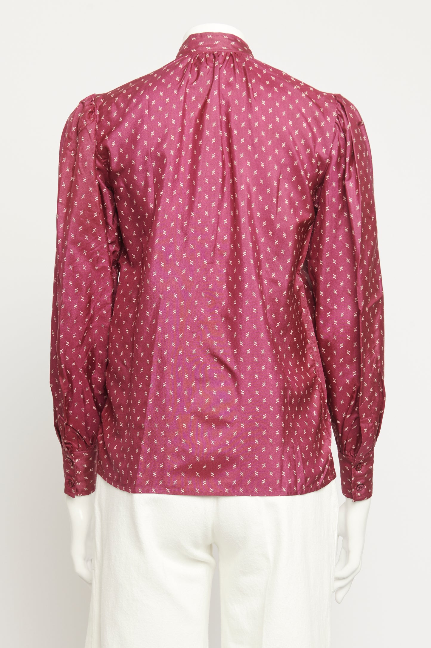 1980's Burgundy Silk Preowned Puff Sleeve Blouse