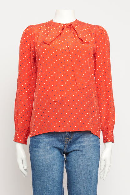 1980's Red Silk Preowned Polka Dot Blouse