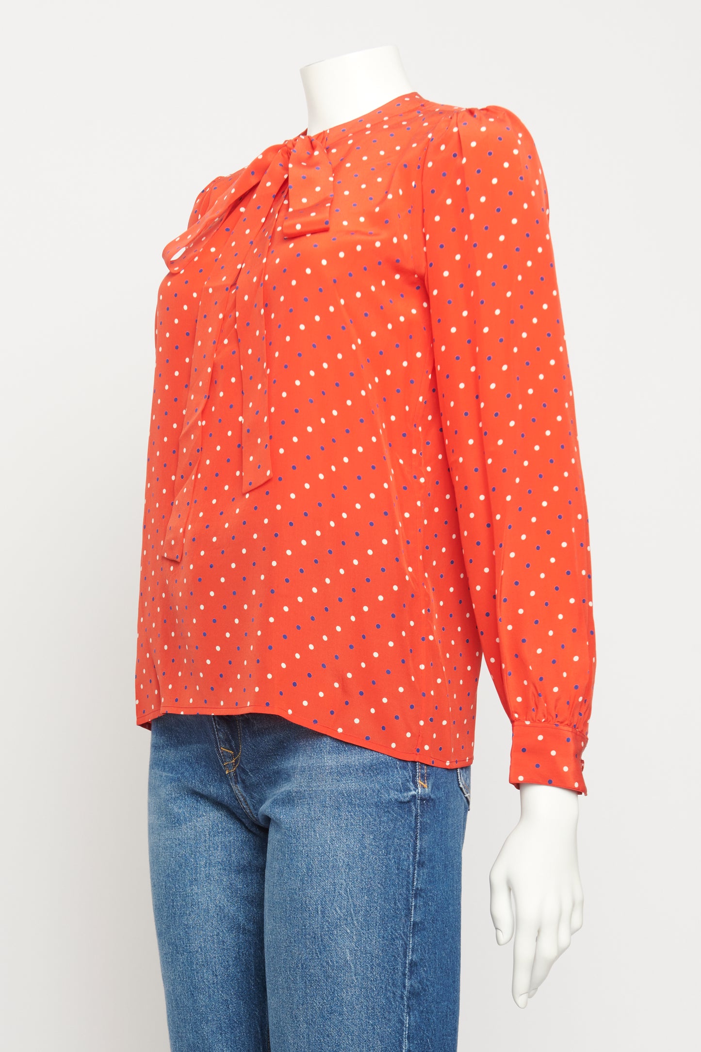 1980's Red Silk Preowned Polka Dot Blouse