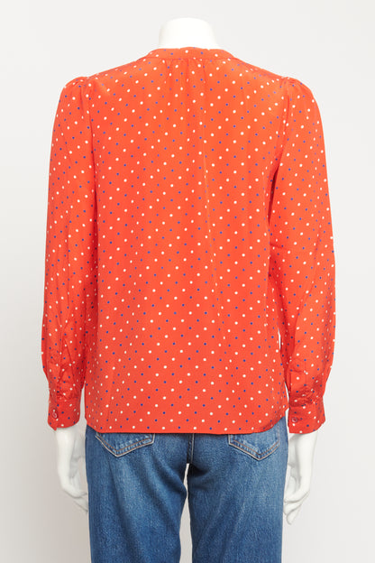 1980's Red Silk Preowned Polka Dot Blouse