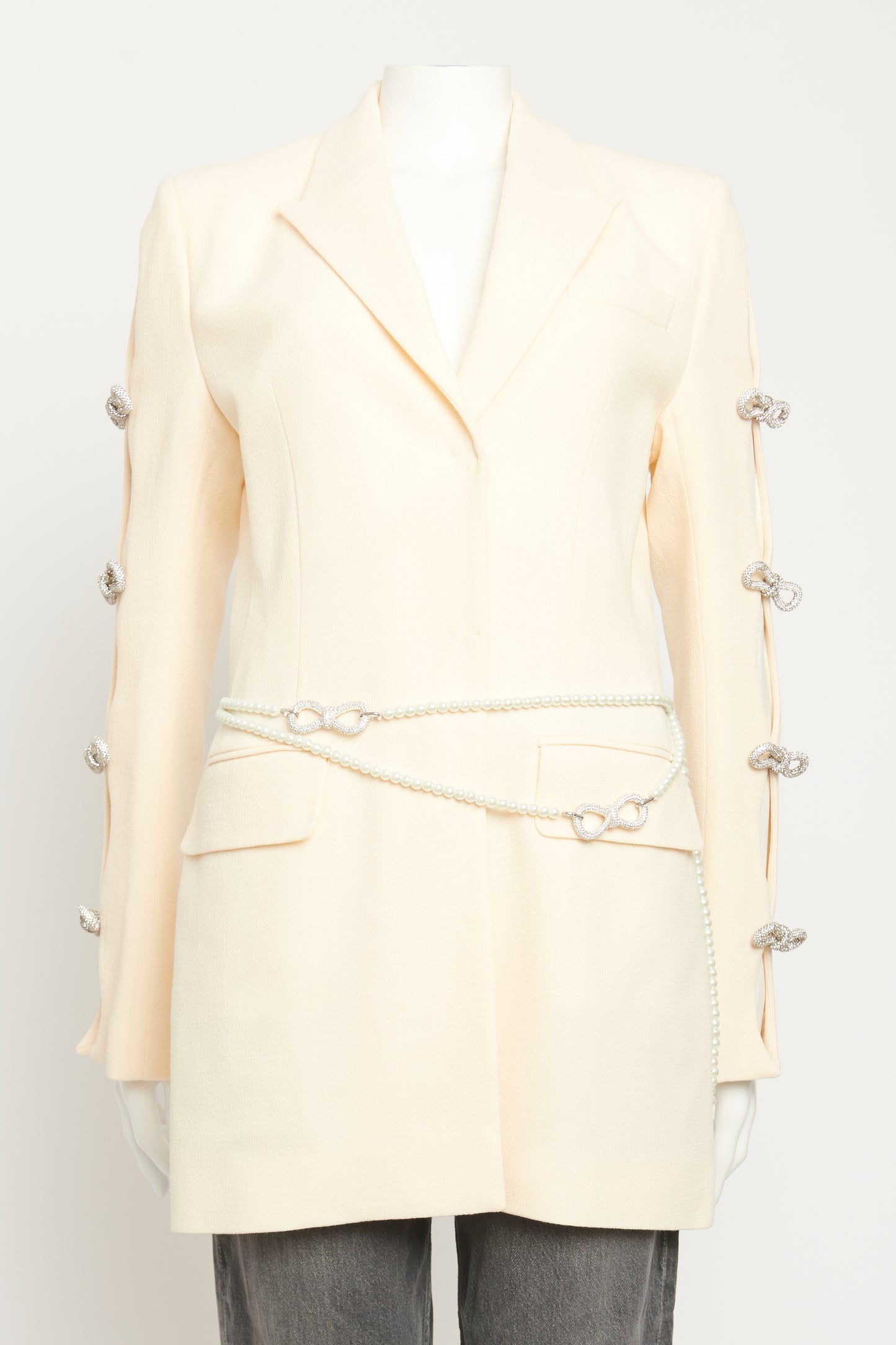 Cream Bow-Embellished Wool Preowned Mini Dress