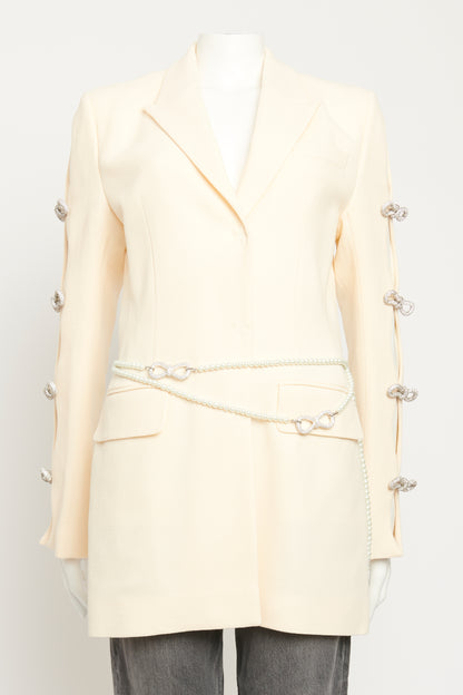 Cream Bow-Embellished Wool Preowned Mini Dress