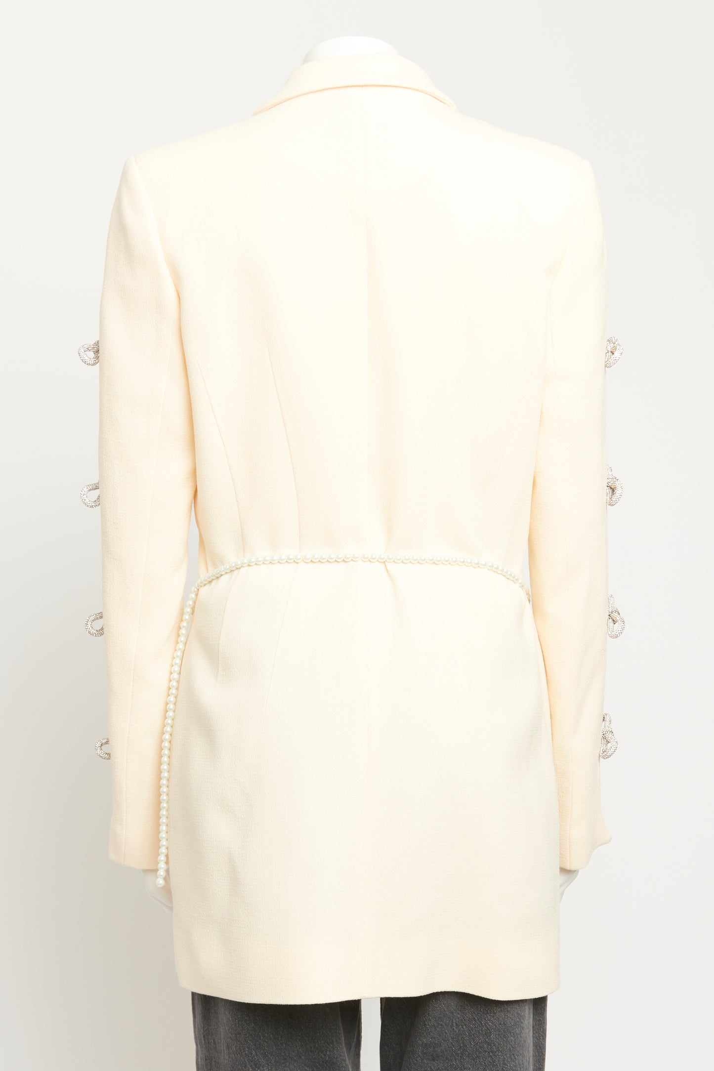 Cream Bow-Embellished Wool Preowned Mini Dress