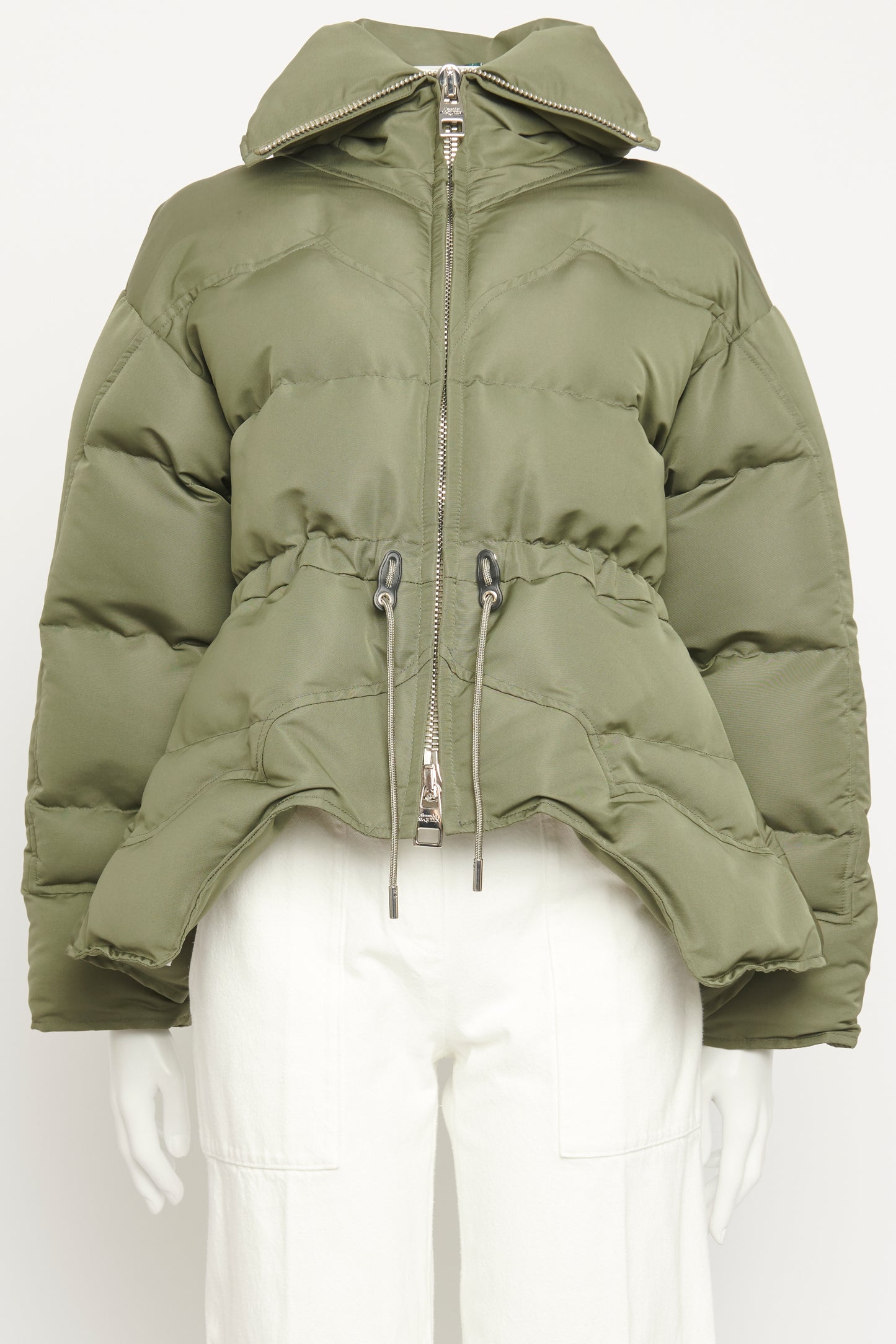 Green Synthetic Preowned Funnel-Neck Shell Jacket