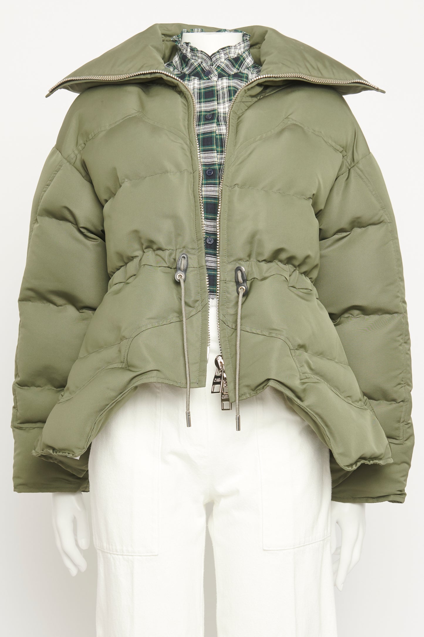 Green Synthetic Preowned Funnel-Neck Shell Jacket