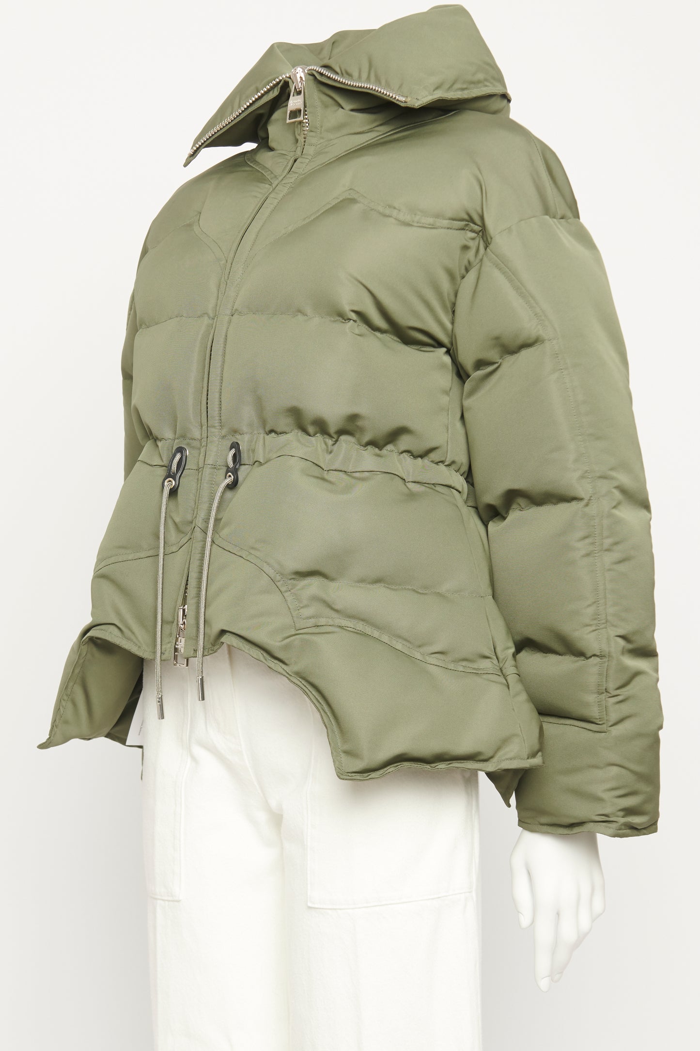 Green Synthetic Preowned Funnel-Neck Shell Jacket