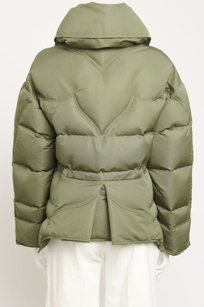 Green Synthetic Preowned Funnel-Neck Shell Jacket