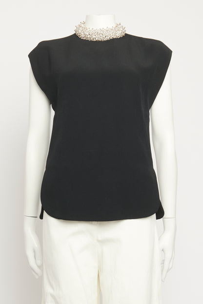 2015 Black Viscose Preowned Embellished Blouse