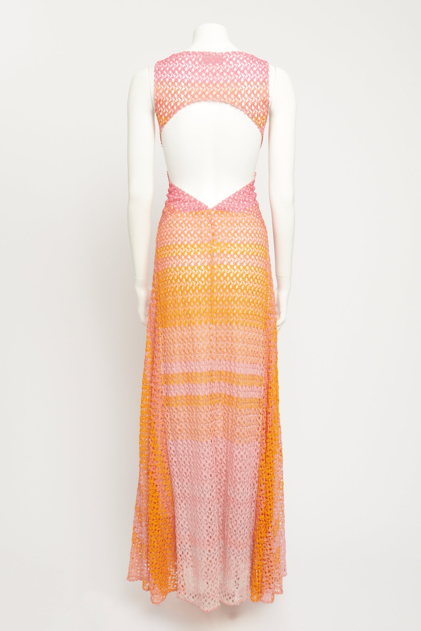 Pink & Orange Rayon Blend Preowned V-Neck Maxi Dress