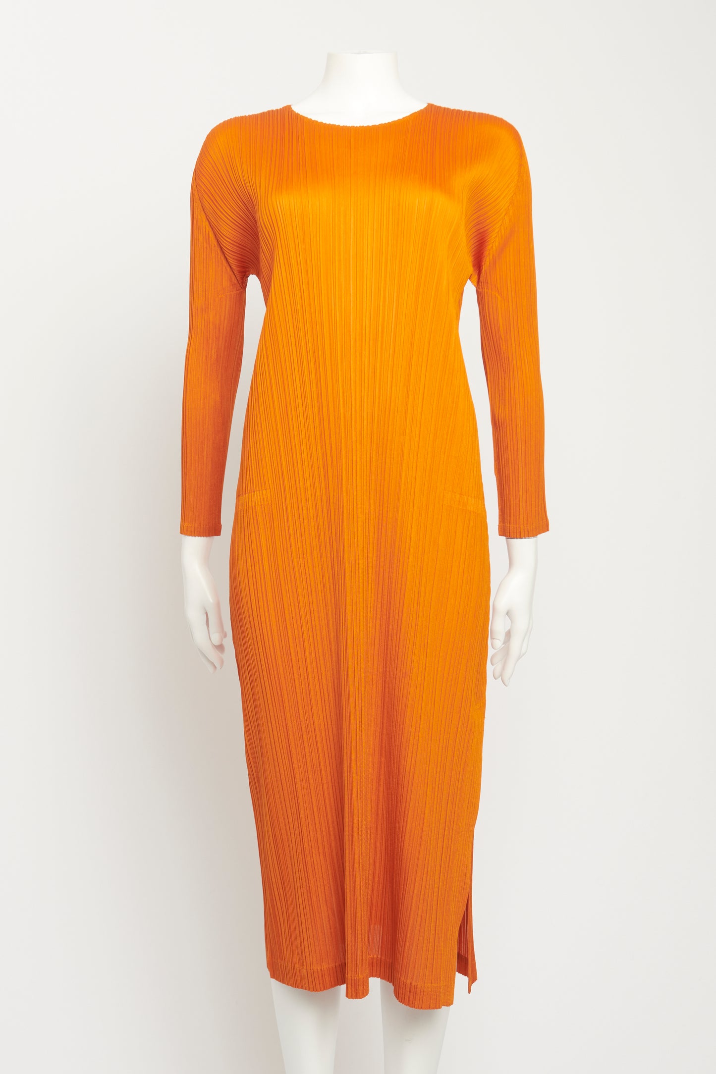 Orange Midi Preowned Pleated Dress