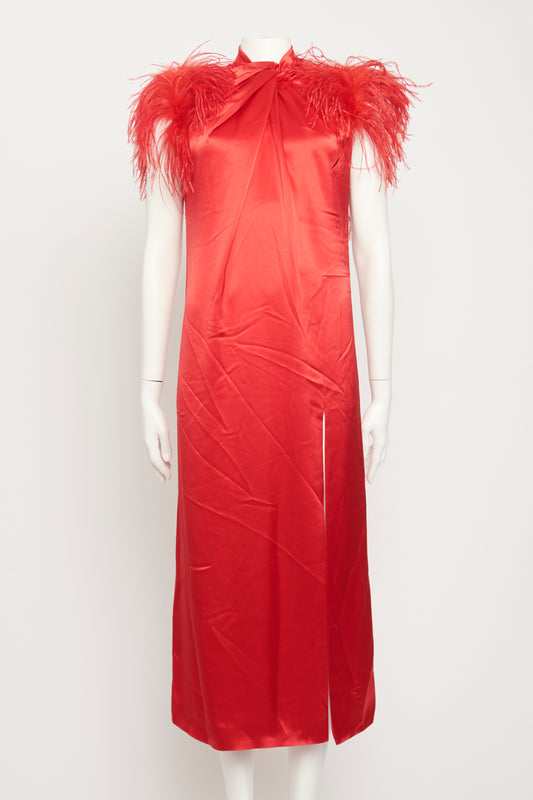 Red Yoshina Feather Preowned Dress