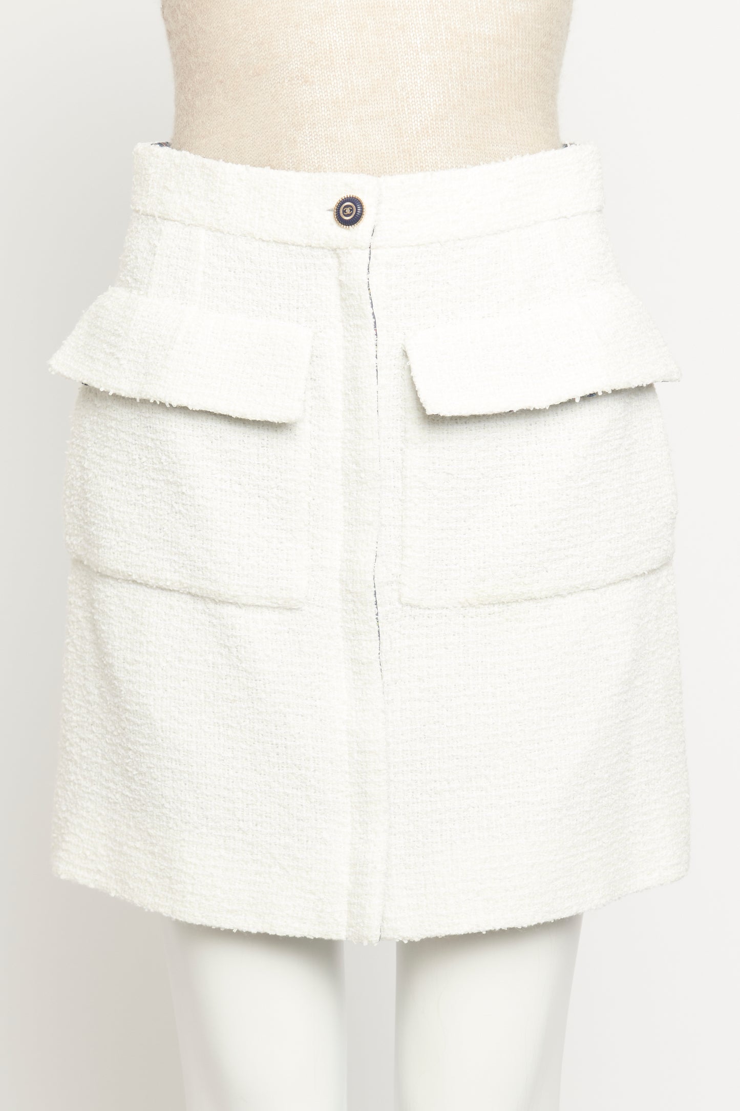 2020 White Tweed Preowned Button Up Skirt