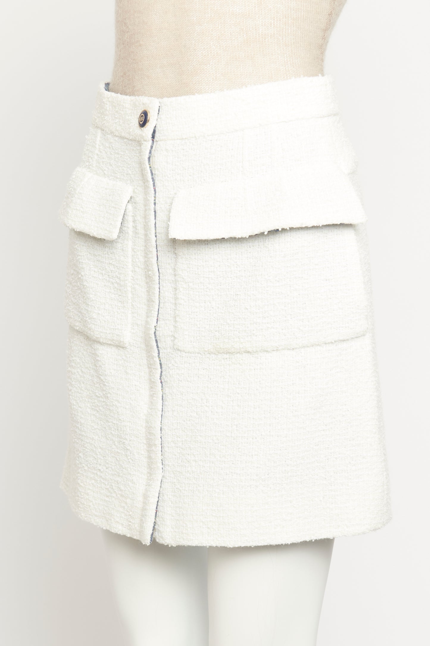 2020 White Tweed Preowned Button Up Skirt