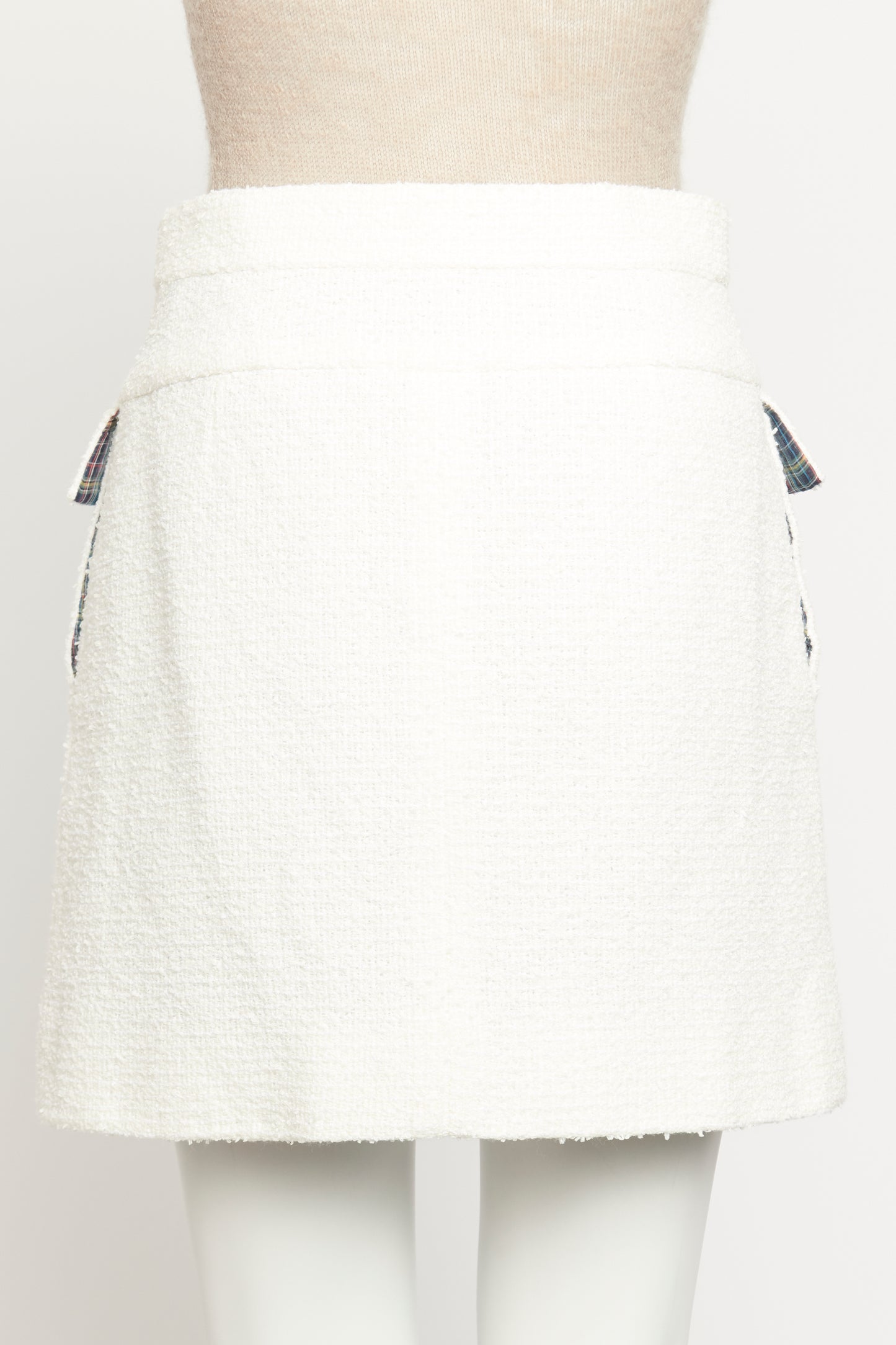 2020 White Tweed Preowned Button Up Skirt