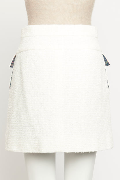 2020 White Tweed Preowned Button Up Skirt