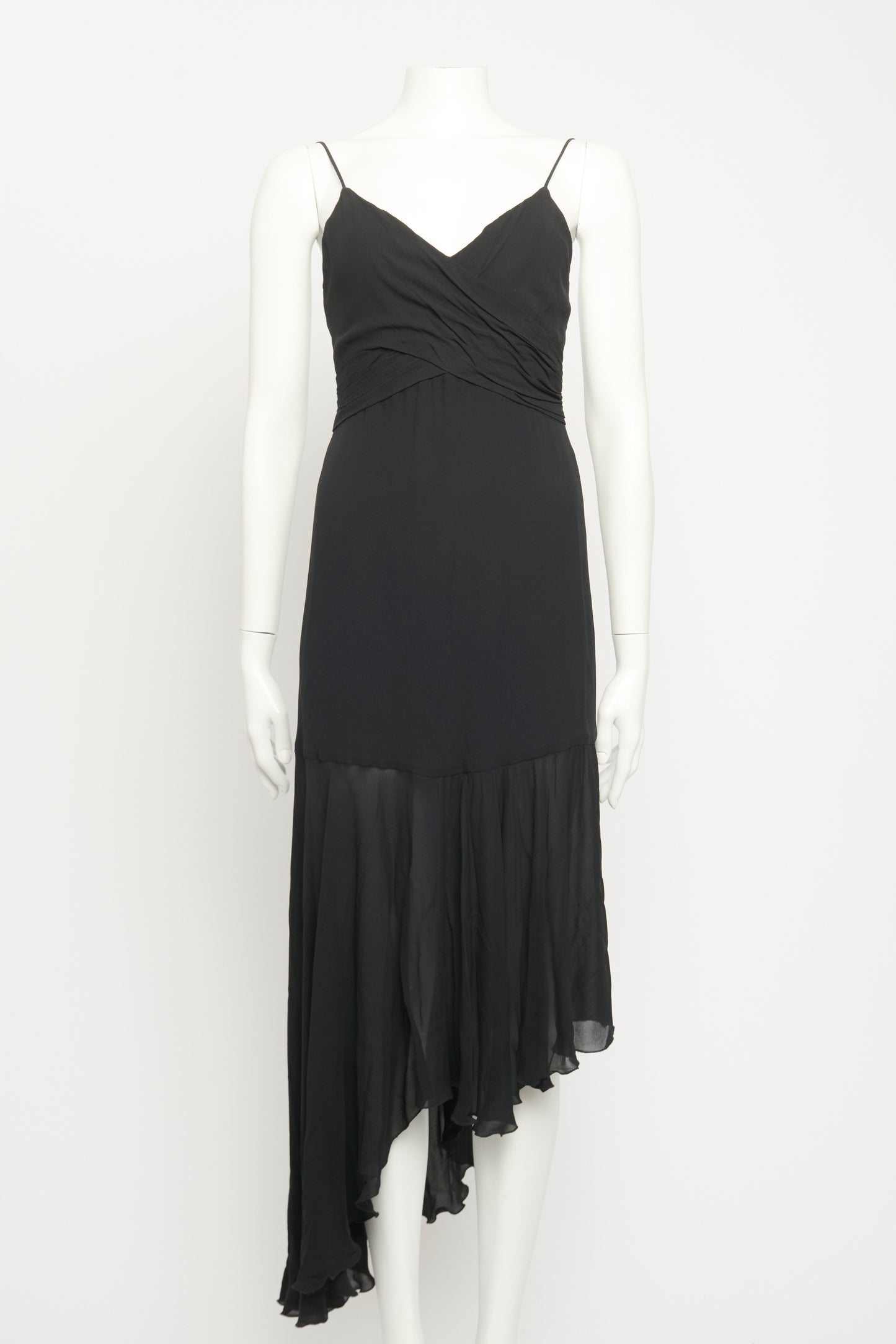 1993 Black Silk Preowned Midi Dress with Asymmetric Hem