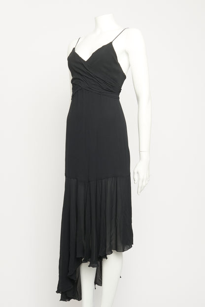 1993 Black Silk Preowned Midi Dress with Asymmetric Hem