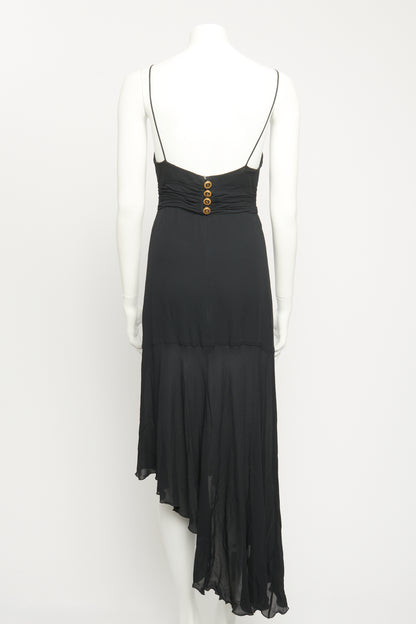 1993 Black Silk Preowned Midi Dress with Asymmetric Hem