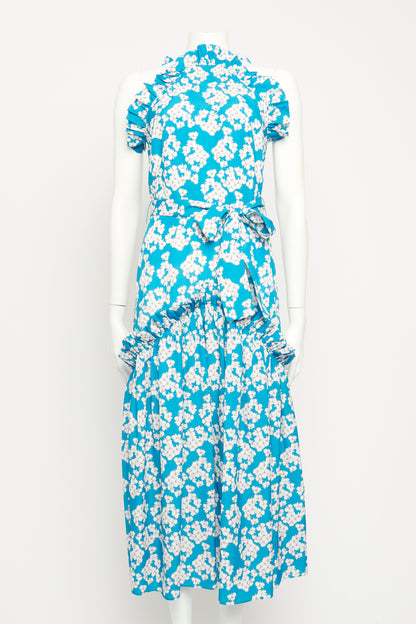 Blue Dora Ruffled Floral Preowned Print Dress