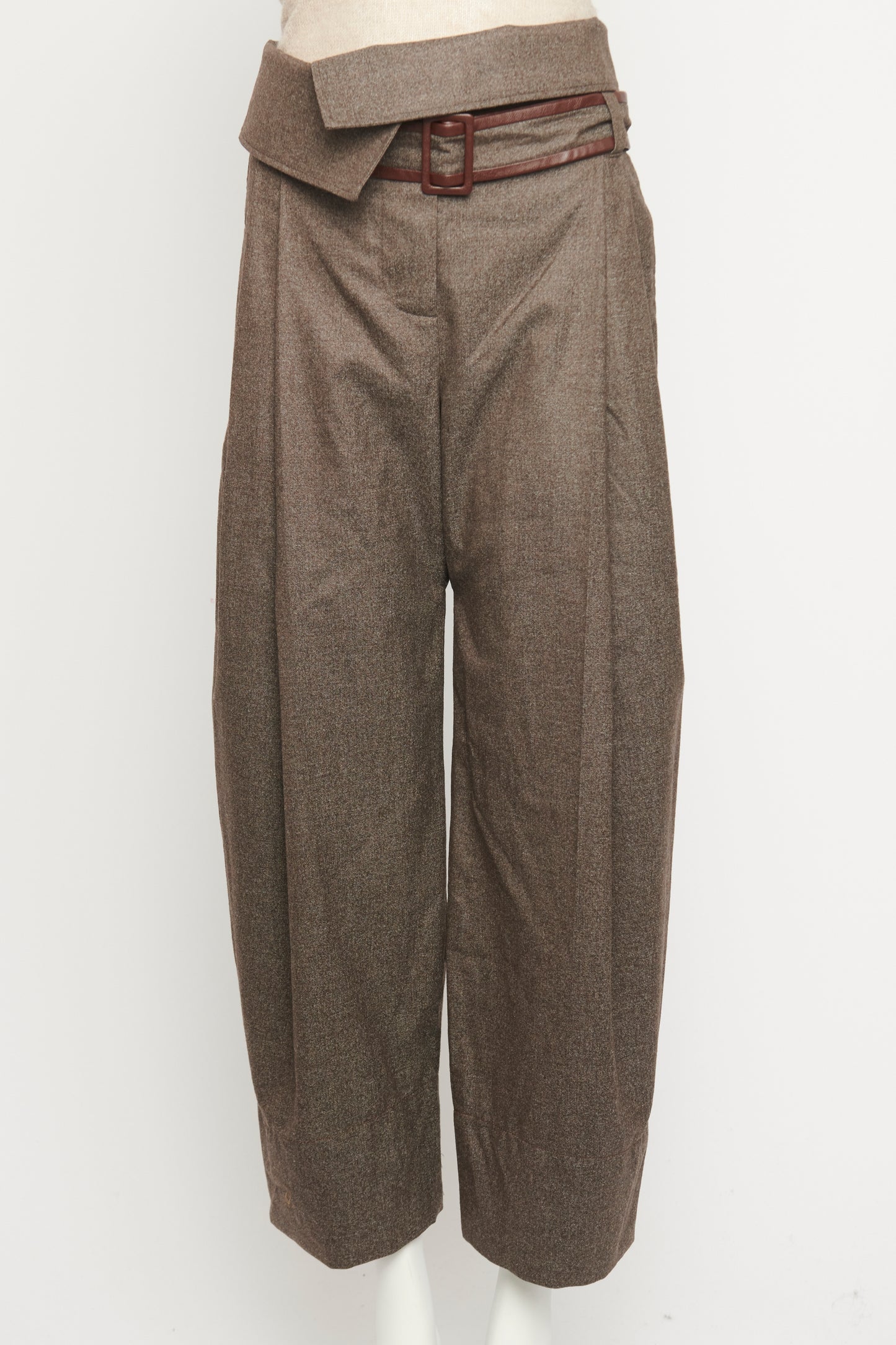 Brown Wool Belted Preowned Trousers