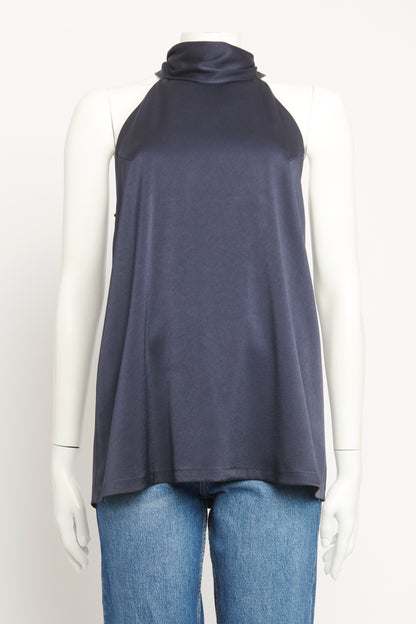 Navy Satin Crepe Joshua Tunic Preowned Top