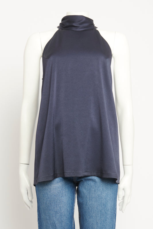 Navy Satin Crepe Joshua Tunic Preowned Top