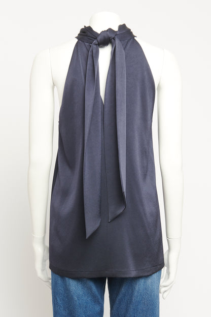 Navy Satin Crepe Joshua Tunic Preowned Top