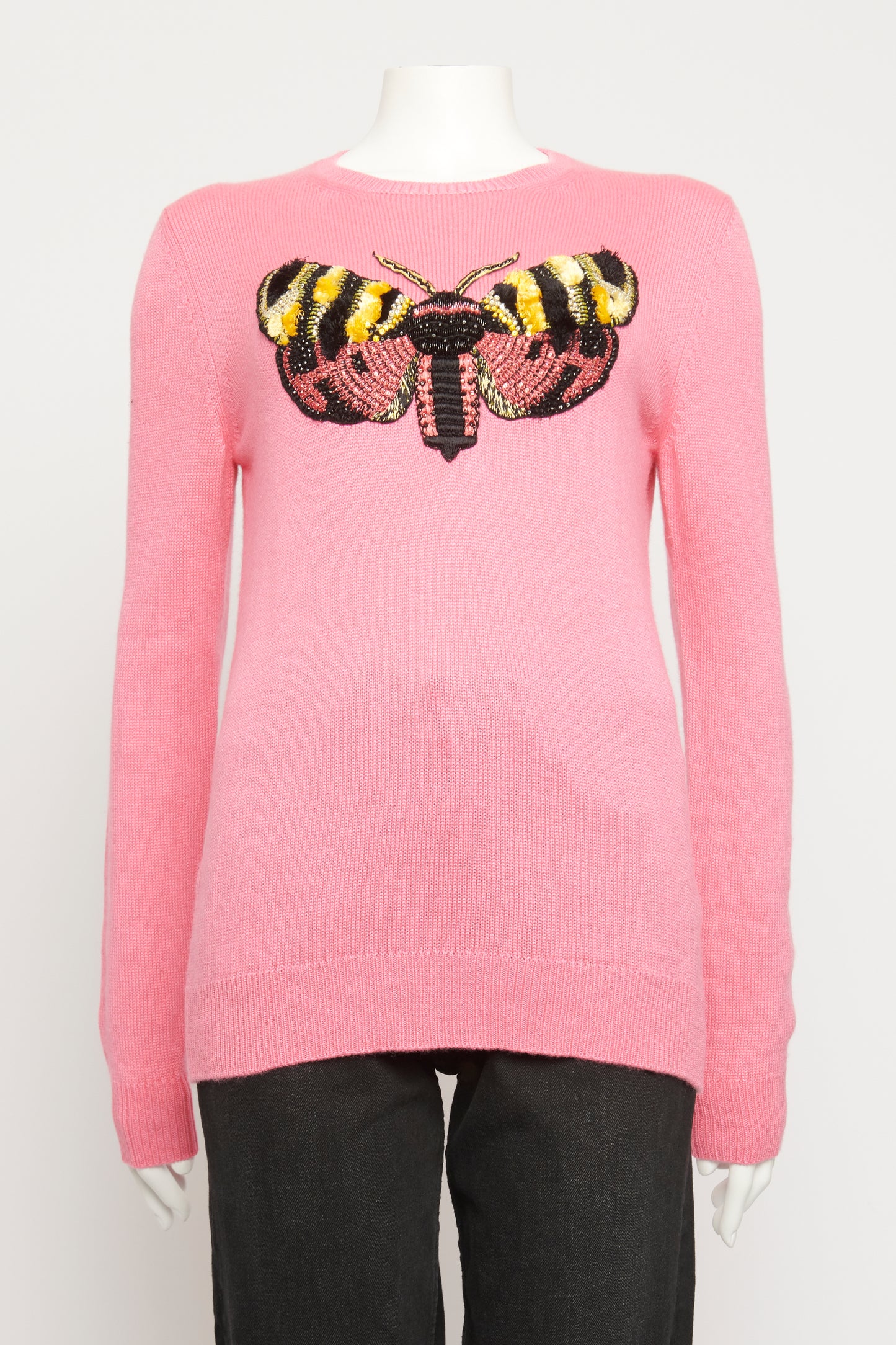 Pink Cashmere & Silk Blend Moth Embellished Preowned  Jumper