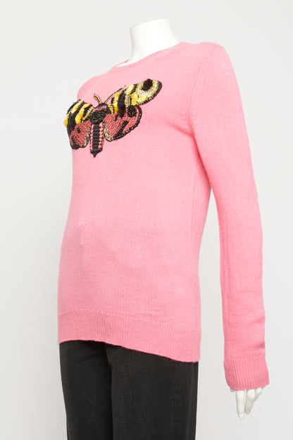 Pink Cashmere & Silk Blend Moth Embellished Preowned  Jumper