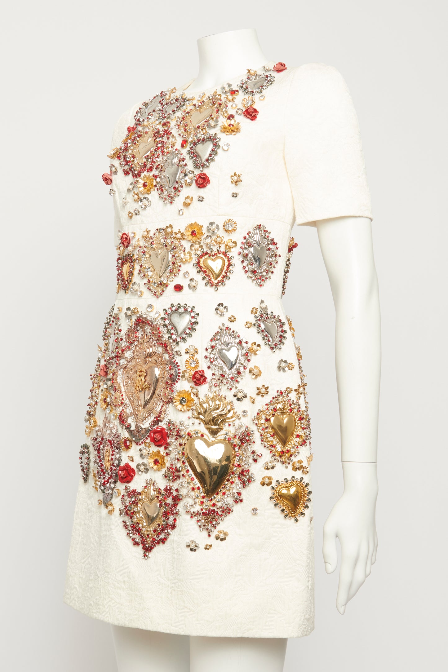 2015 Cream Jacquard Heavily Embellished Sacred Hearts Preowned Mini Dress