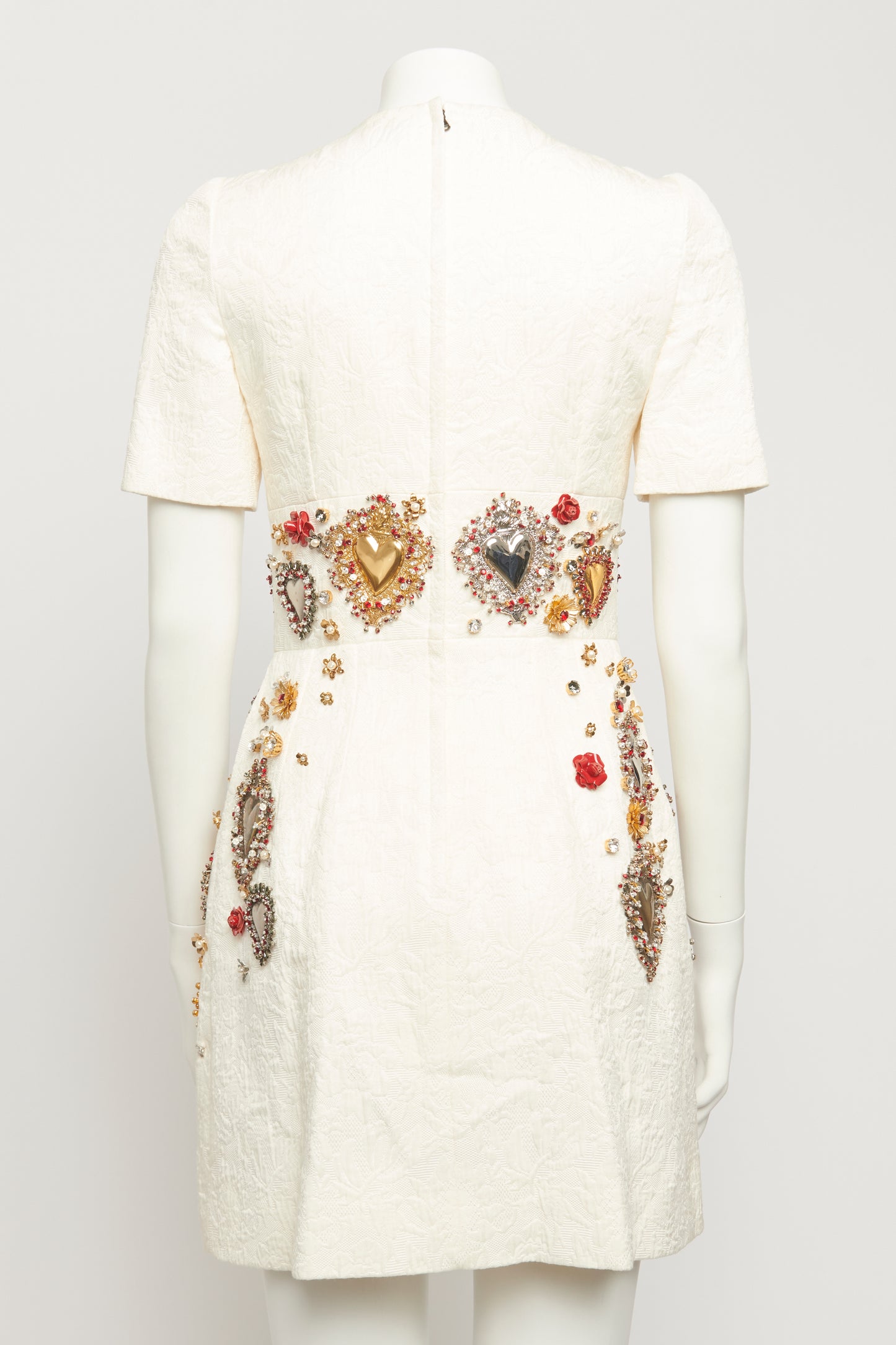 2015 Cream Jacquard Heavily Embellished Sacred Hearts Preowned Mini Dress