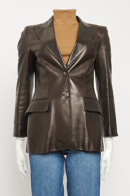 2000's Brown Leather Preowned Single Breasted Blazer