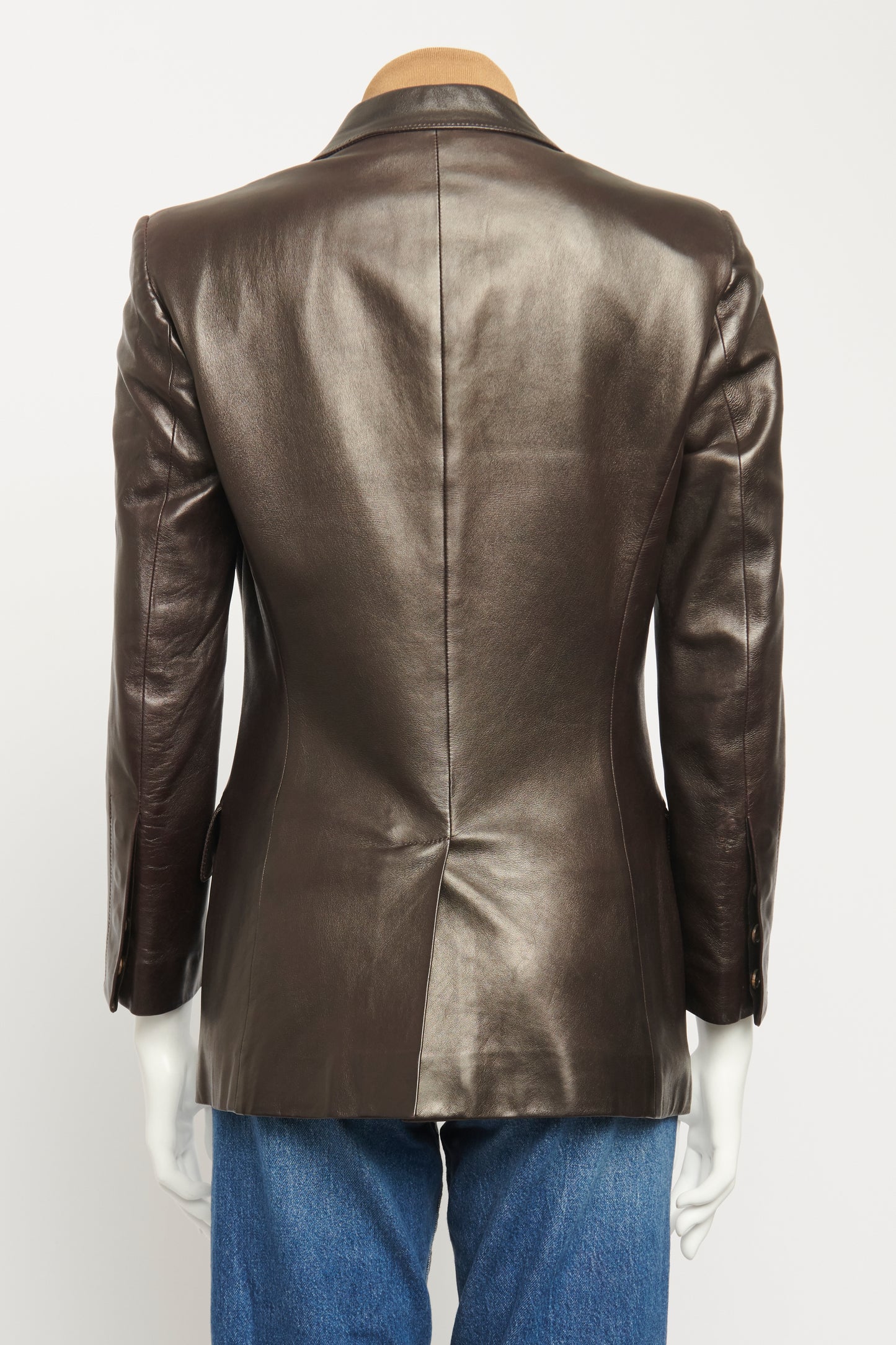 2000's Brown Leather Preowned Single Breasted Blazer