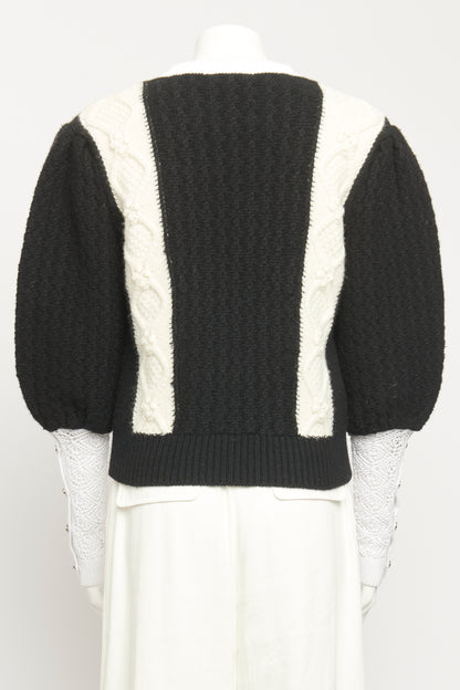 2021 Black & White Wool & Cashmere Preowned Round Neck Logo Jumper