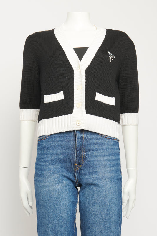 2021 Monochrome Wool Logo Embroidered Cropped Cardigan