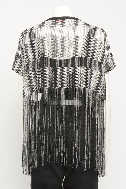 Black and White Zigzag Fringed Preowned Top