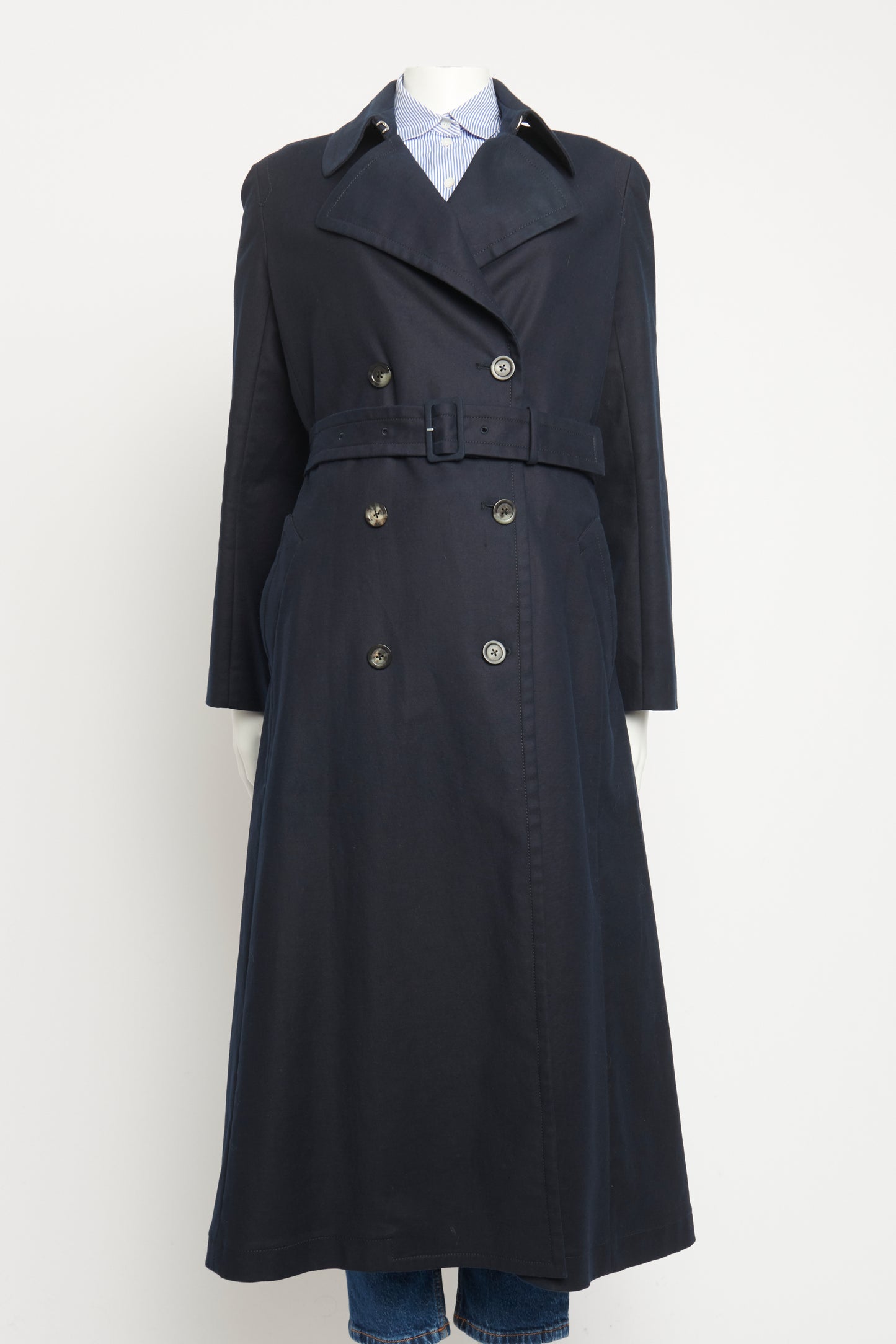 Navy Preowned Long Trench Coat