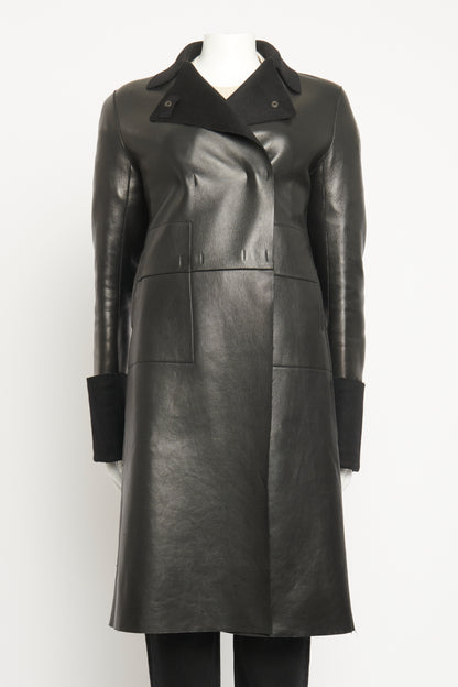 Black Leather Preowned Double Breasted Coat