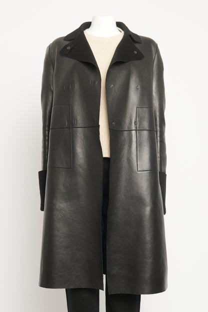 Black Leather Preowned Double Breasted Coat