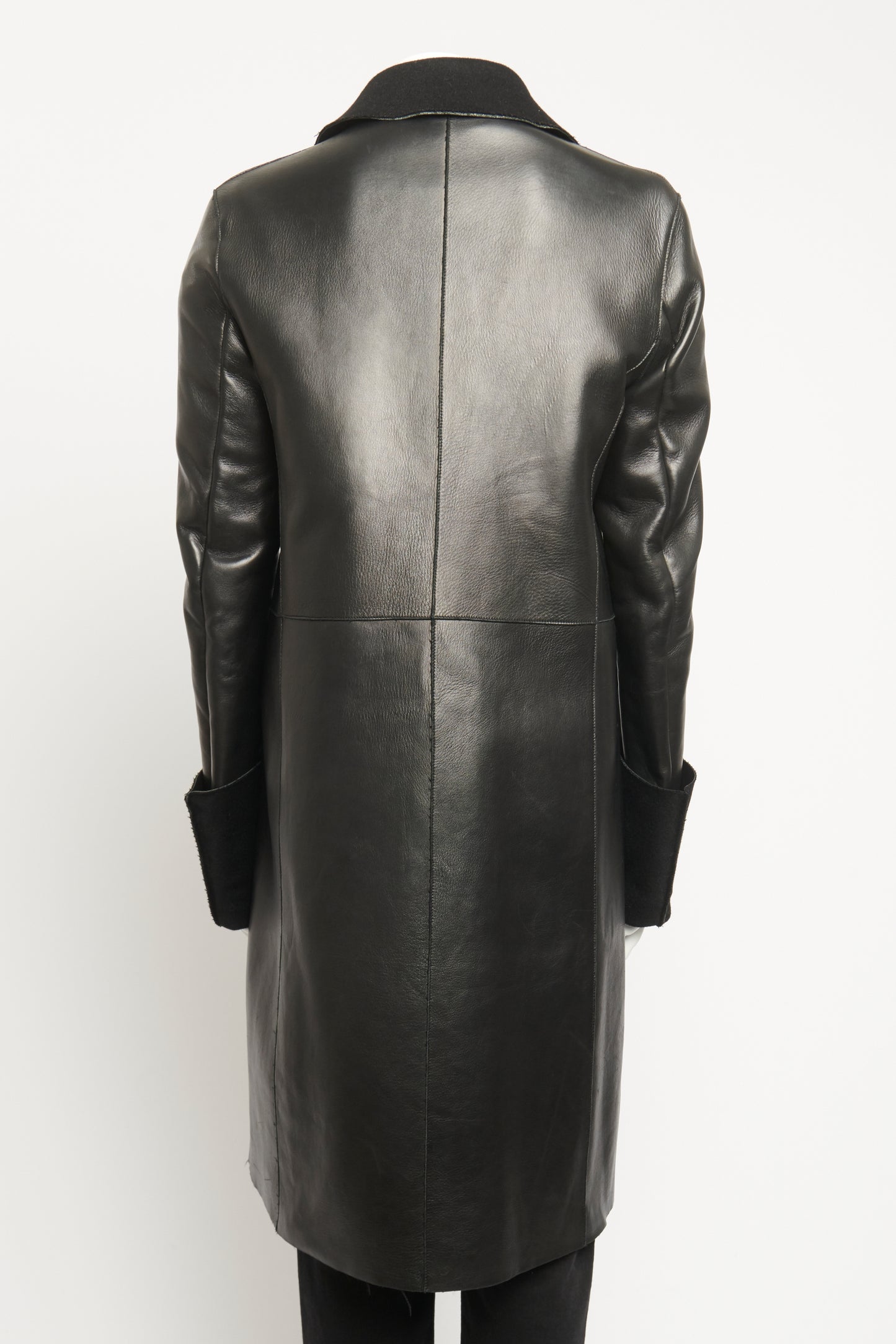 Black Leather Preowned Double Breasted Coat