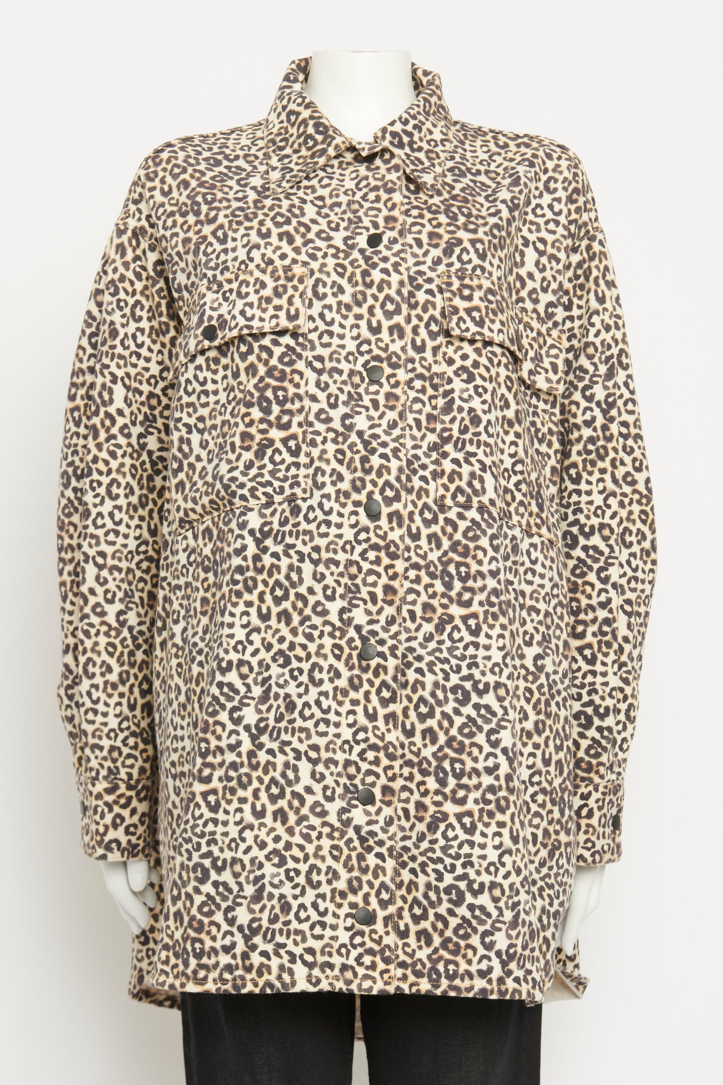 Leopard Print Organic Cotton Preowned Denim Jacket