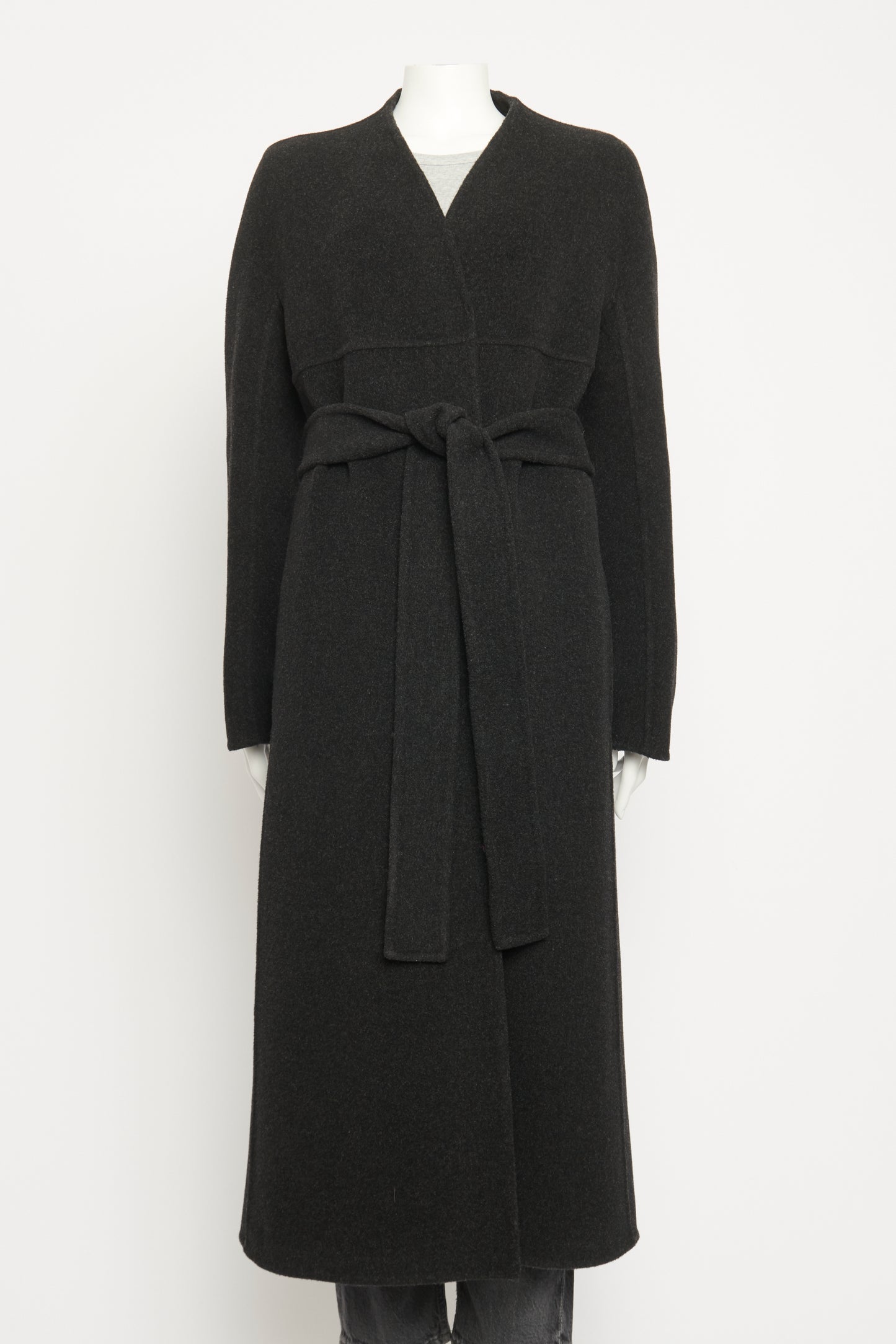 Charcoal Wool Blend Preowned Belted Coat